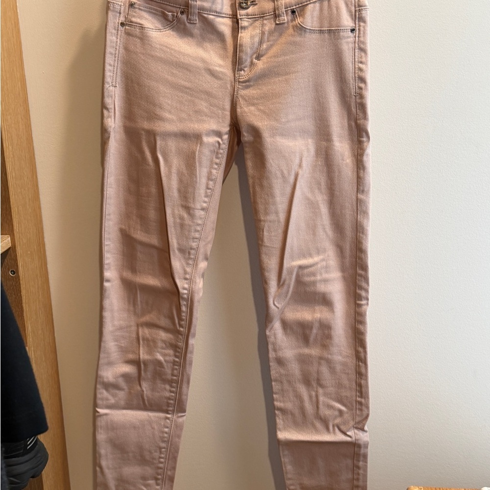 White House Black Market Blush Pink Metallic Skinny Leg Jeans